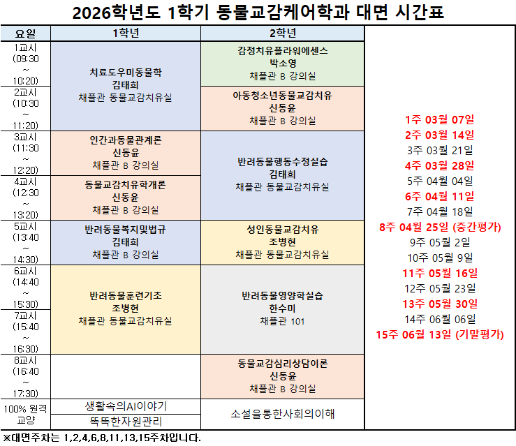 2026학년도 1학기 시간표